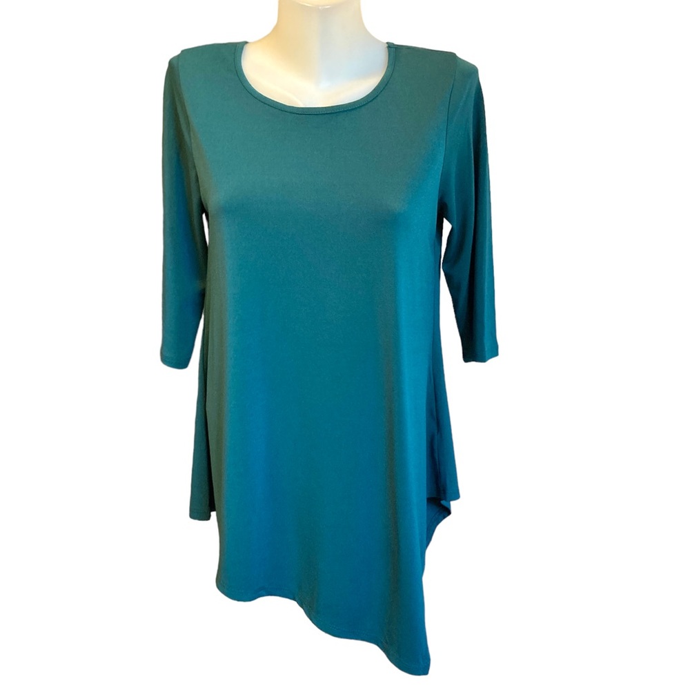 NY COLLECTION Green Scoop Neck asymmetrical top size M NWT long tunic shirt